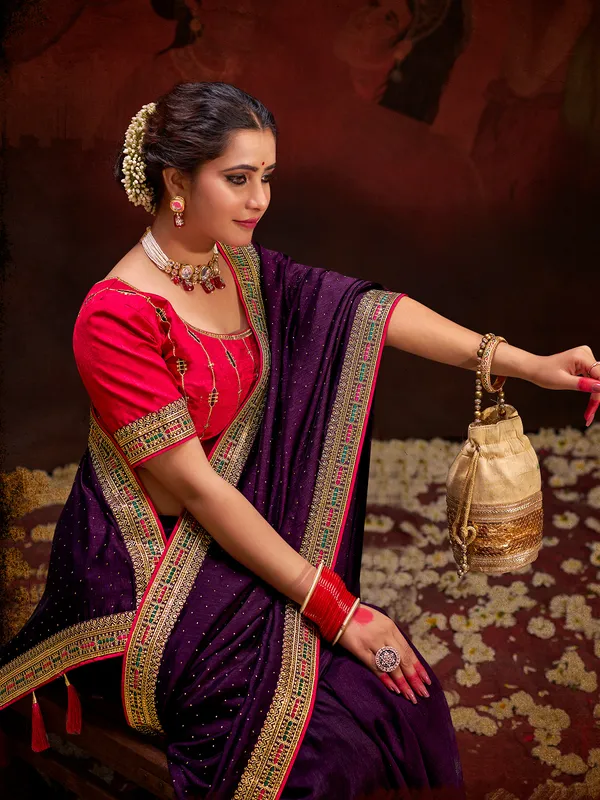 Elegant dark purple silk saree for festive