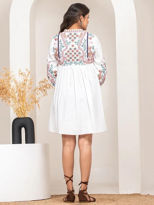 Elegant embroidery white cotton kurti