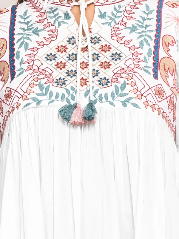 Elegant embroidery white cotton kurti