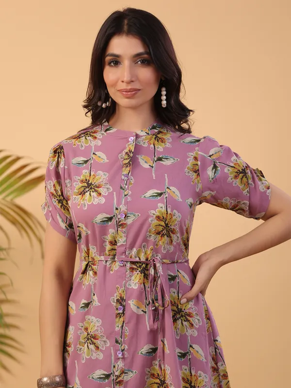 Elegant floral printed mauve purple kurti