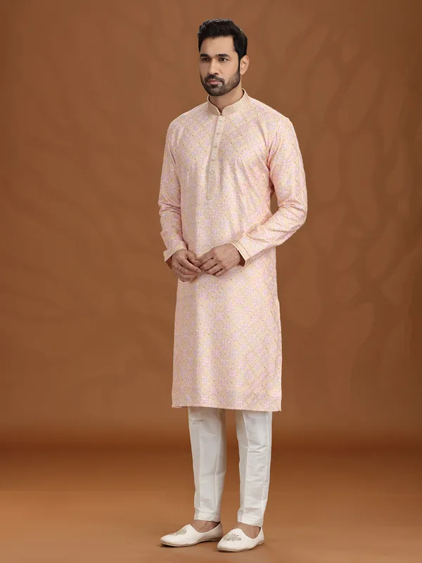 Elegant gold pink viscose kurta suit for festive