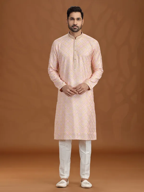 Elegant gold pink viscose kurta suit for festive