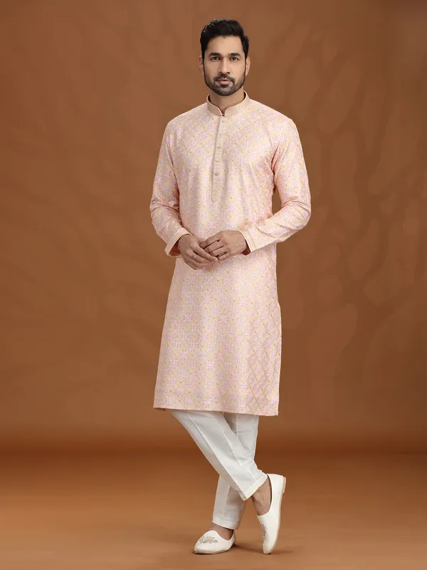 Elegant gold pink viscose kurta suit for festive
