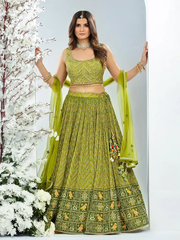 Elegant green printed lehenga choli