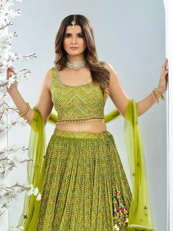 Elegant green printed lehenga choli