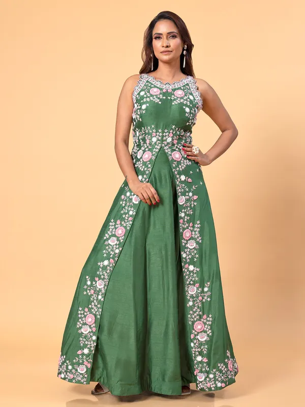 Elegant green raw silk lehenga suit