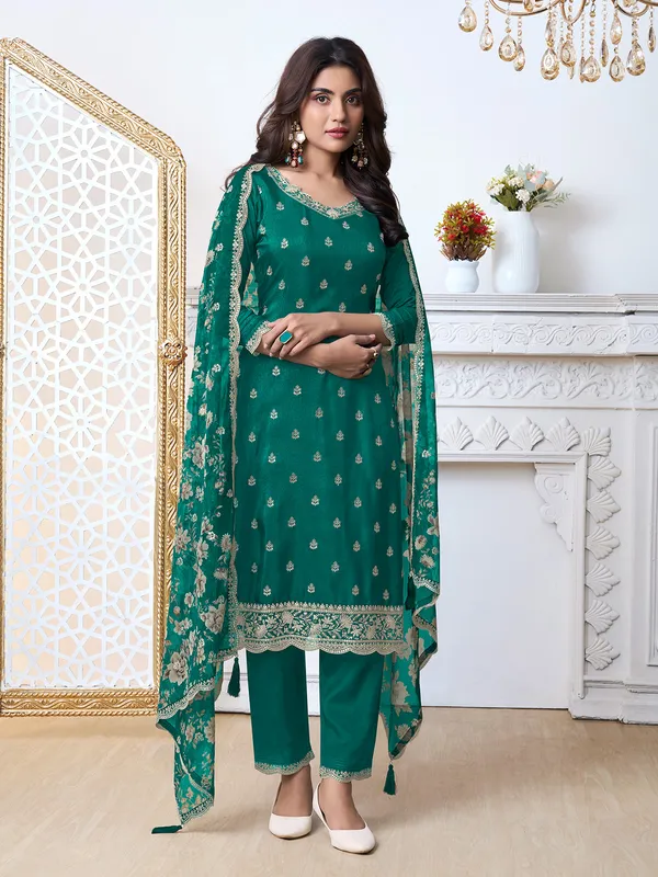 Elegant green silk salwar suit