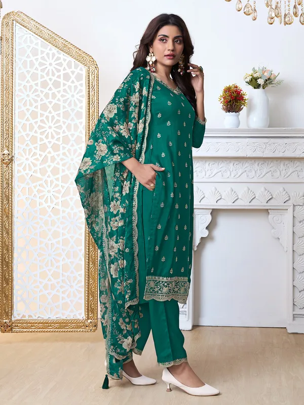 Elegant green silk salwar suit