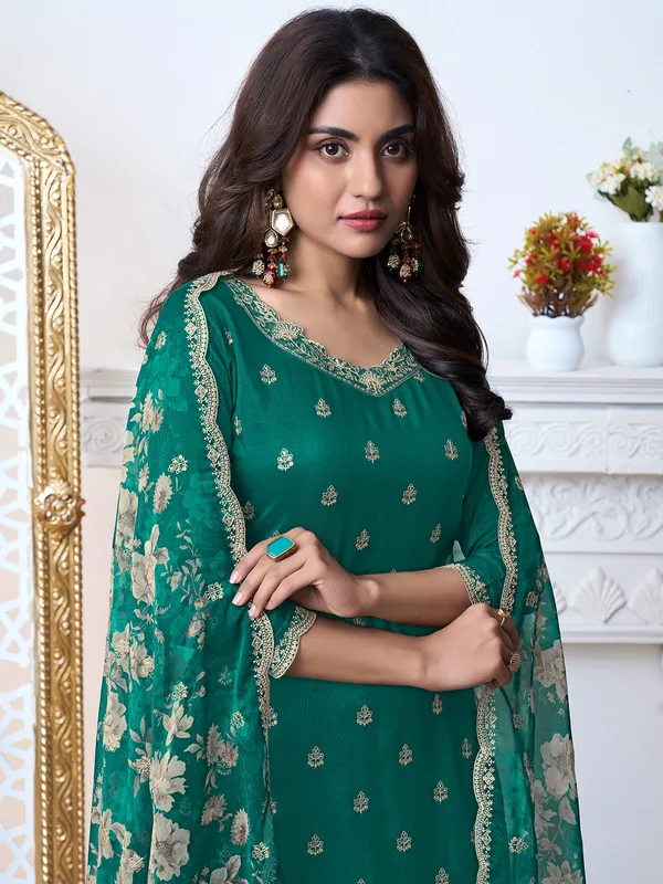 Elegant green silk salwar suit