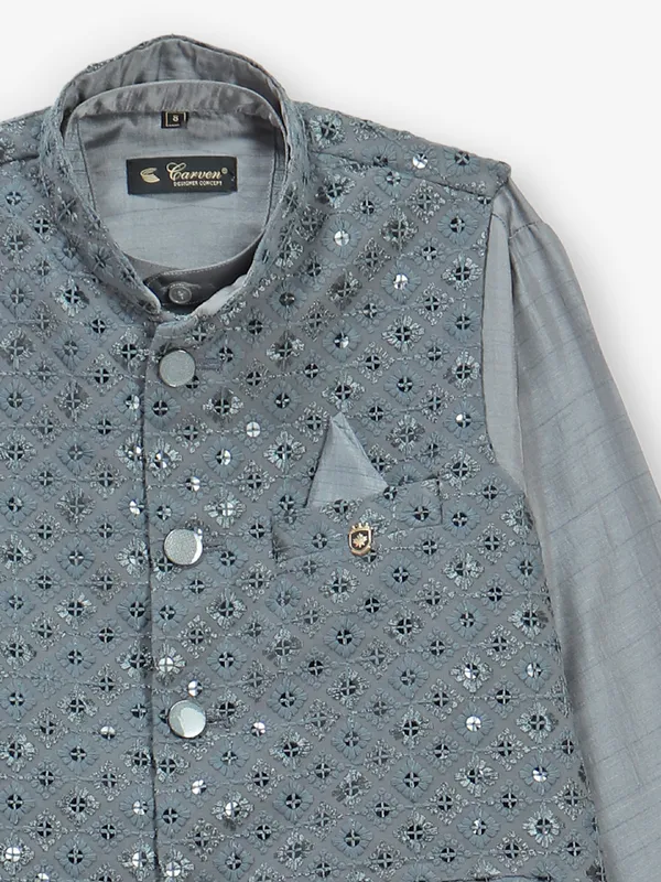 Elegant grey cotton silk waistcoat set