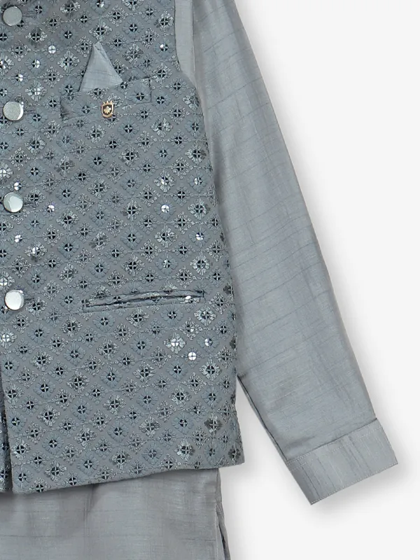 Elegant grey cotton silk waistcoat set
