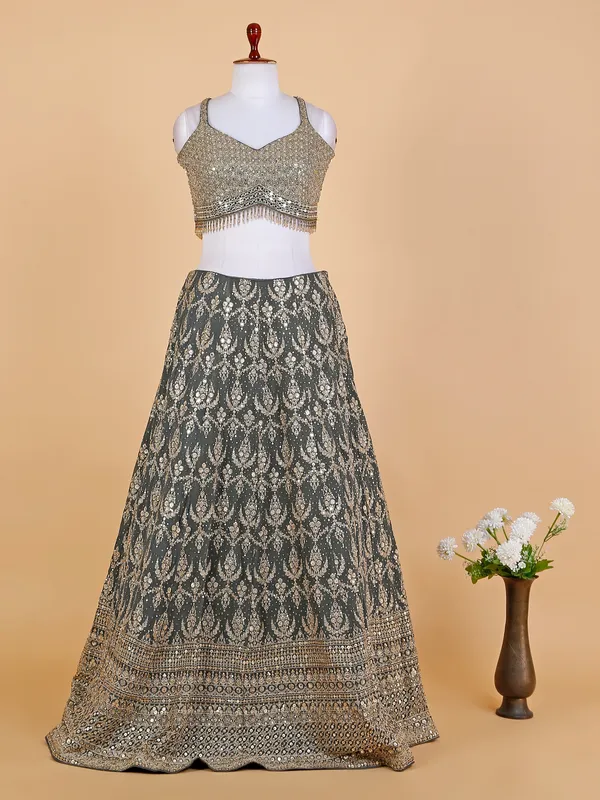 Elegant grey georgette lehenga choli