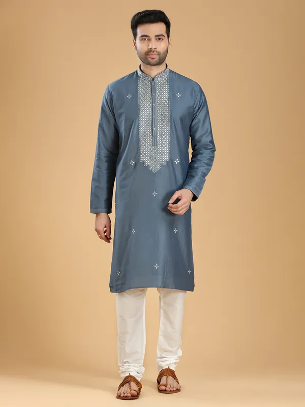 Elegant grey  Men Kurta pajama in silk