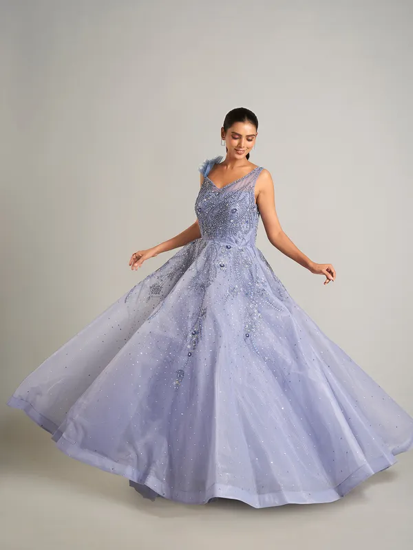 Elegant lavender designer net gown