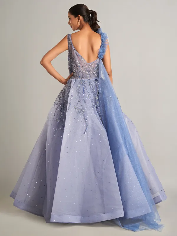 Elegant lavender designer net gown