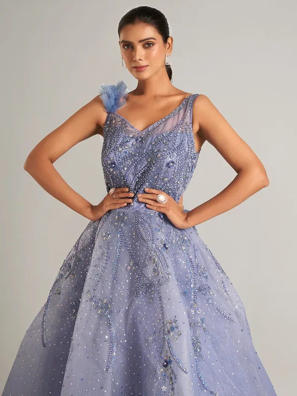 Elegant lavender designer net gown