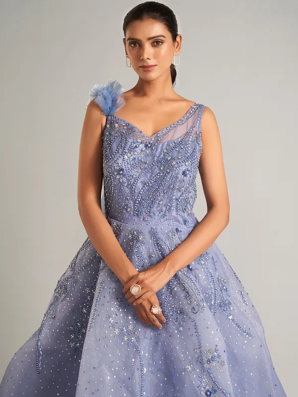 Elegant lavender designer net gown