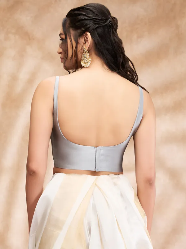 Elegant light grey silk plain blouse