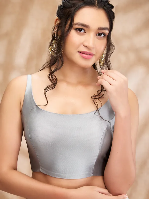 Elegant light grey silk plain blouse