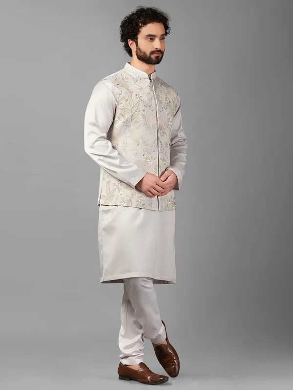 Elegant light grey silk waistcoat set