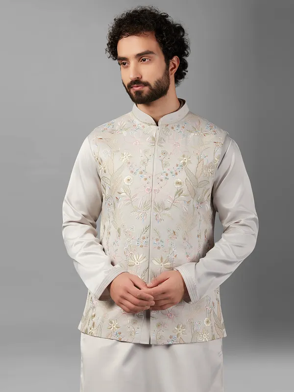Elegant light grey silk waistcoat set