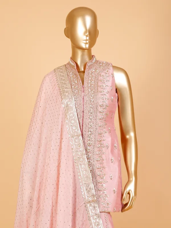 Elegant light pink raw silk sharara suit