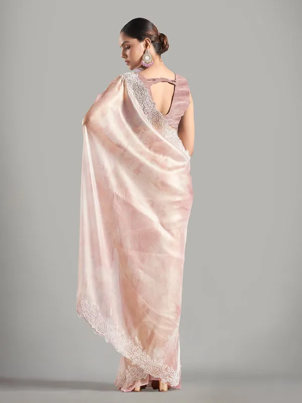Elegant light pink tissue silk saree