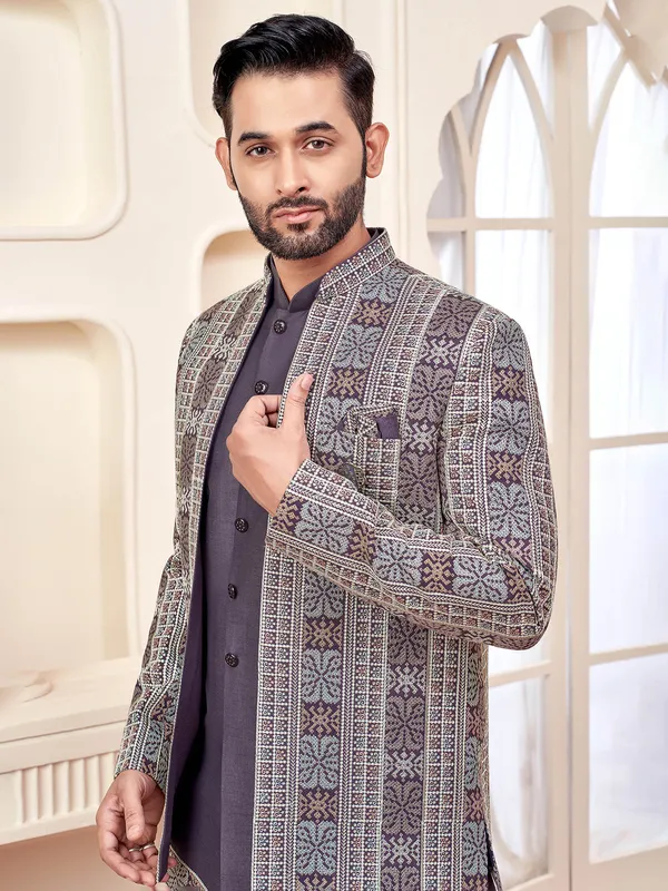 Elegant light purple indowestern for weddings and receptions