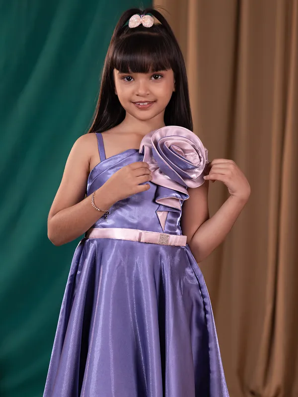 Elegant light purple satin frock for girl