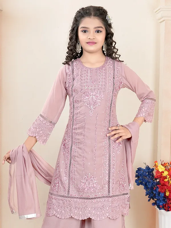 Elegant light wine silk palazzo salwar suit