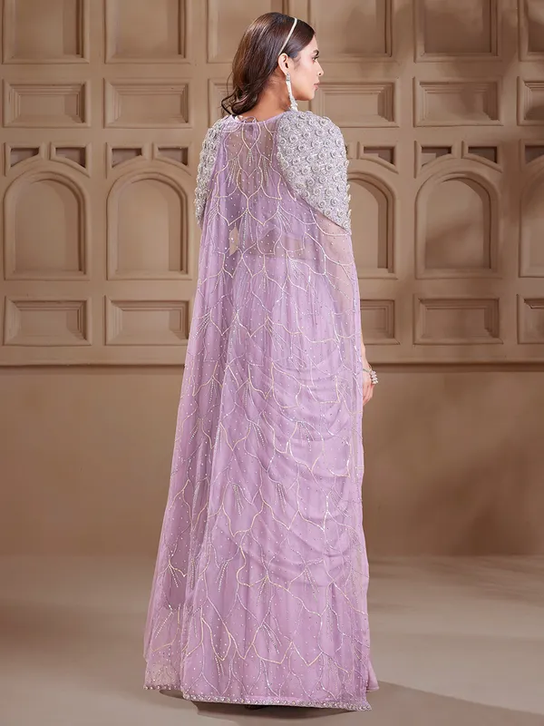 Elegant lilac purple chiffon lehenga choli