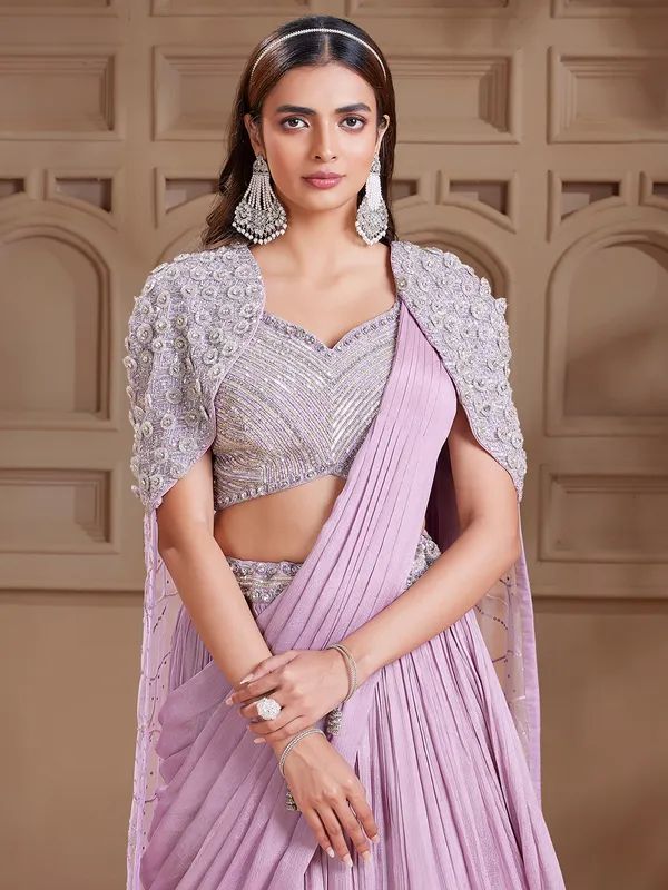 Elegant lilac purple chiffon lehenga choli