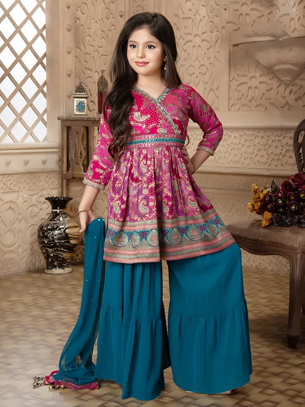Elegant magenta georgette palazzo suit