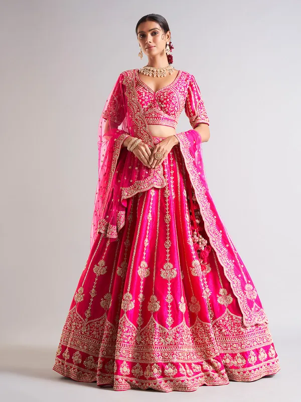 Elegant magenta lehenga choli in raw silk