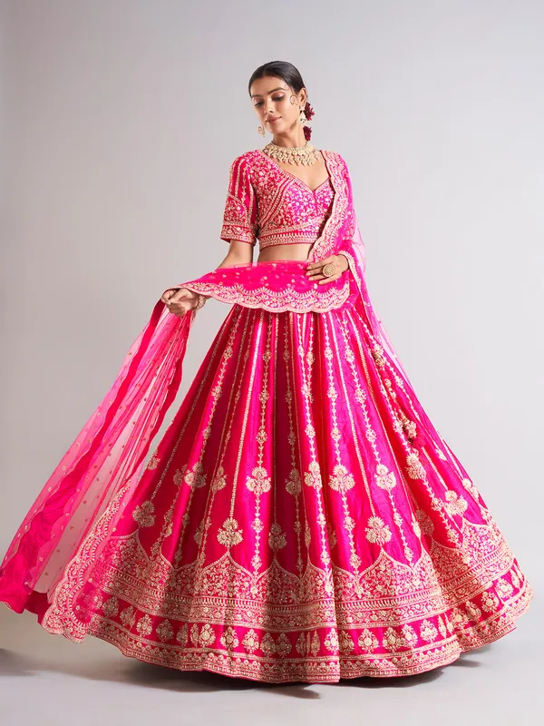 Elegant magenta lehenga choli in raw silk
