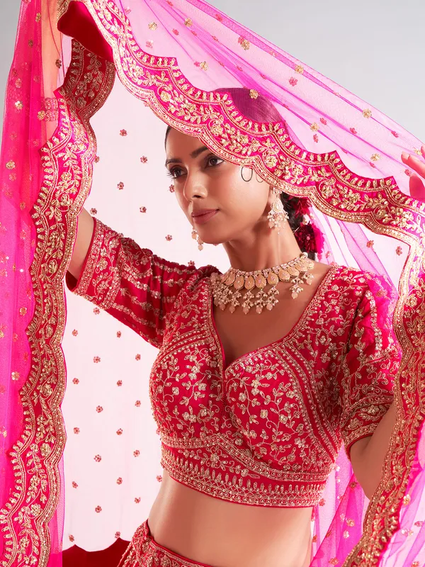 Elegant magenta lehenga choli in raw silk