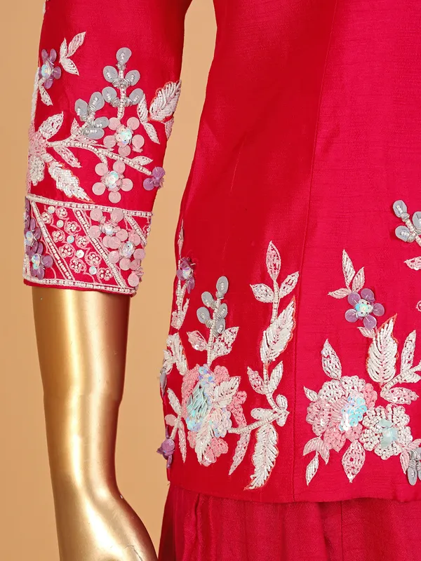 Elegant magenta raw silk palazzo suit