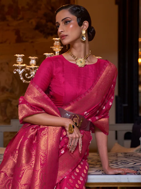 Elegant magenta silk saree