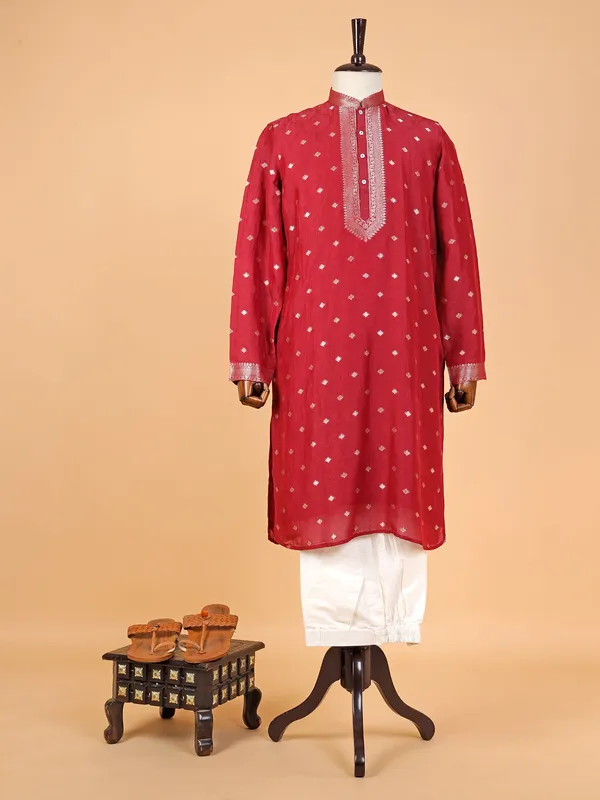 Elegant maroon linen  Men Kurta pajama