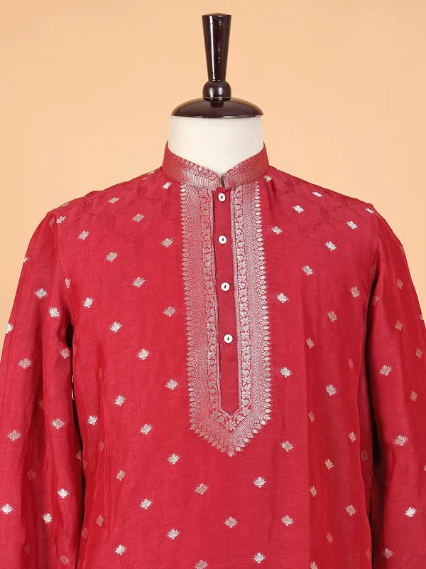 Elegant maroon linen kurta suit