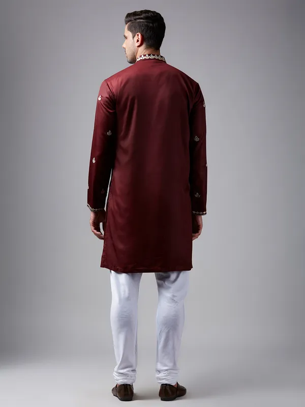 Elegant maroon silk  Men Kurta pajama for festive