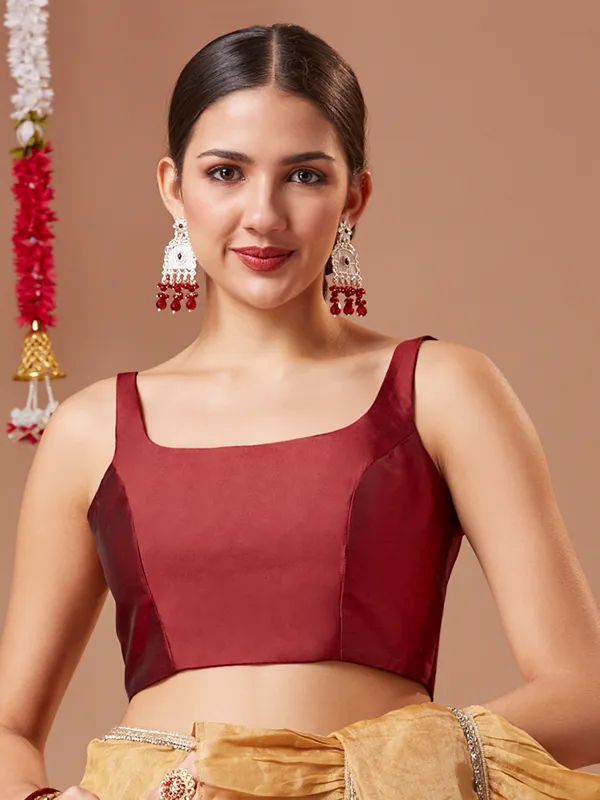 Elegant maroon silk readymade blouse