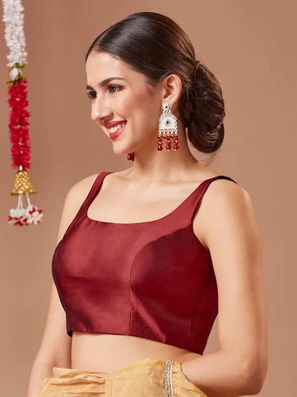 Elegant maroon silk readymade blouse