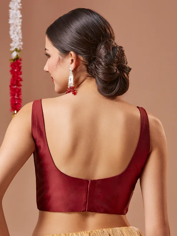 Elegant maroon silk readymade blouse