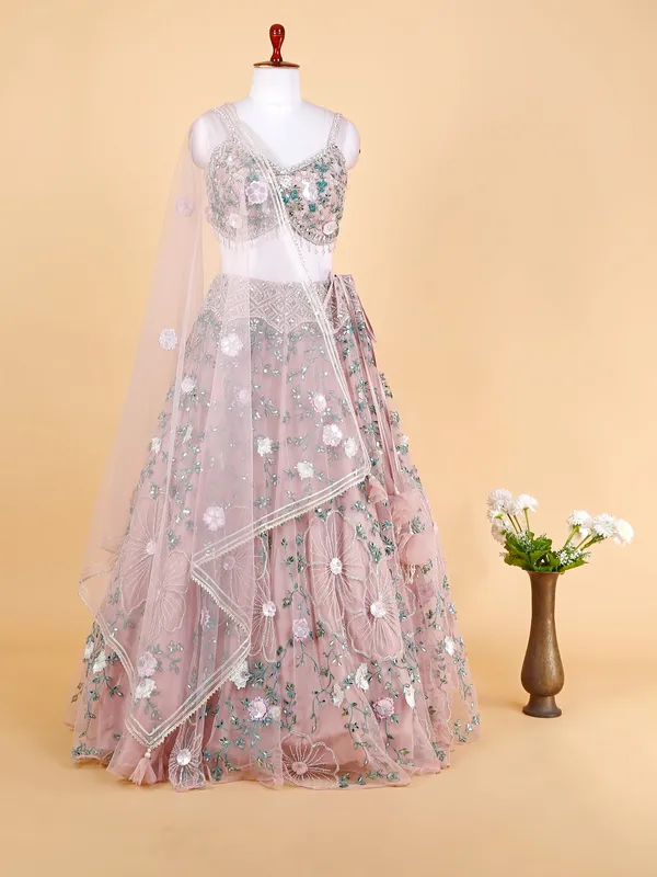 Elegant mauve pink net lehenga choli