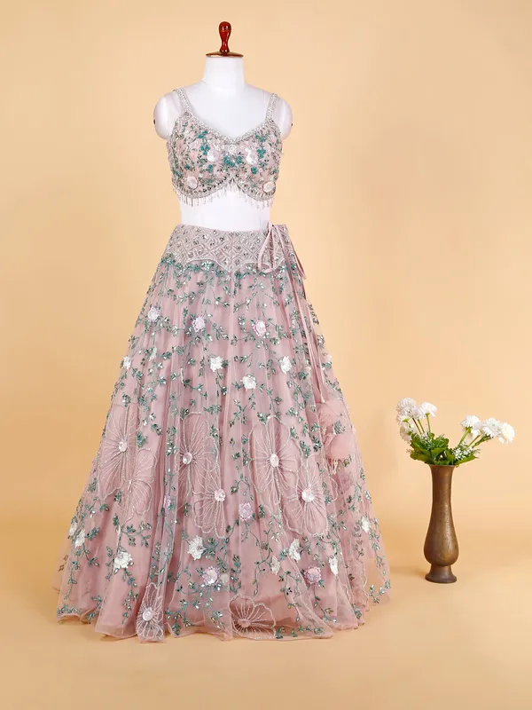 Elegant mauve pink net lehenga choli
