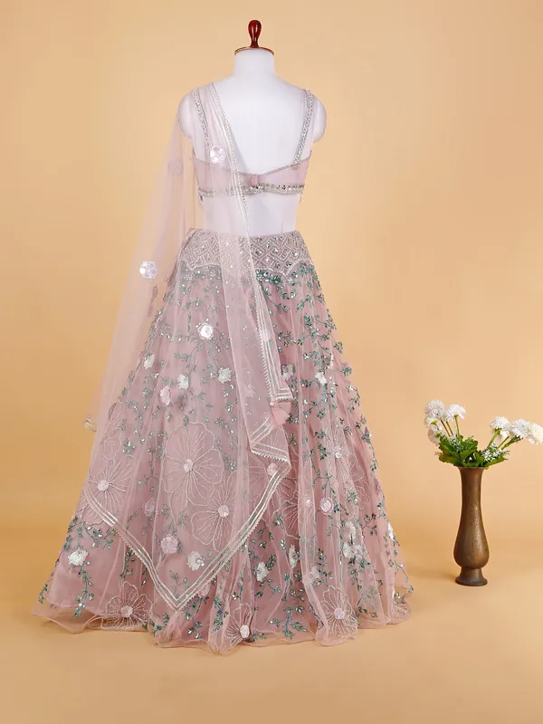 Elegant mauve pink net lehenga choli
