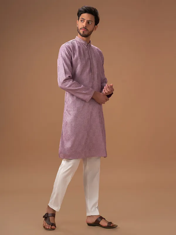 Elegant mauve pink silk  Men Kurta pajama