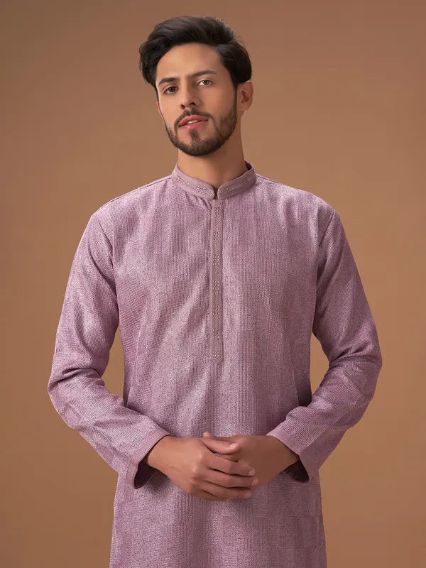 Elegant mauve pink silk kurta suit