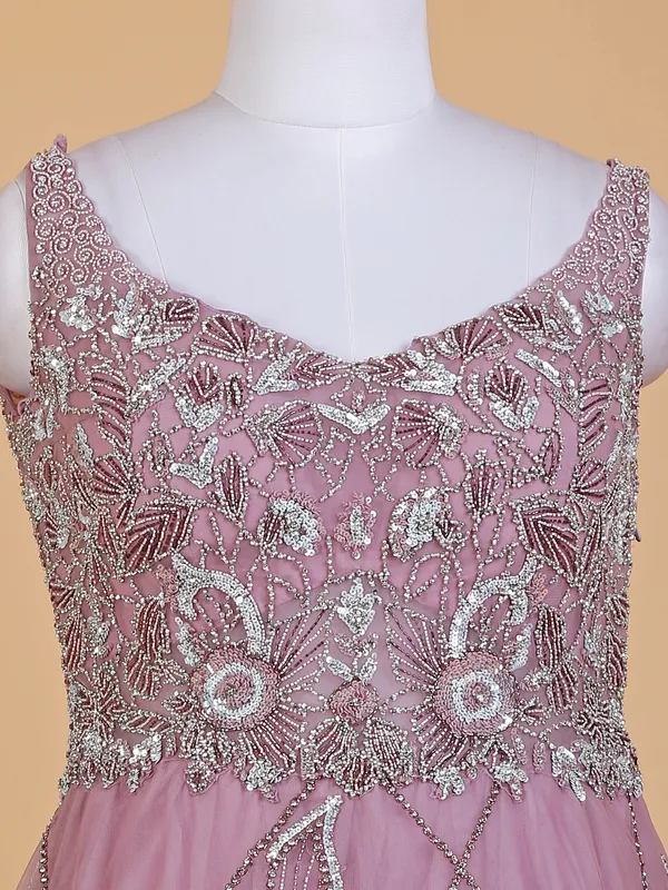 Elegant mauve purple net designer gown